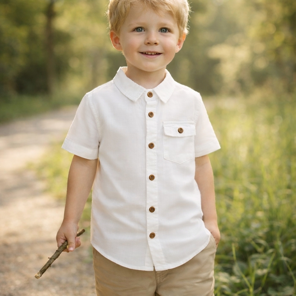 Toddler Boys White 100% Cotton Button Down Shirt Short Sleeve 4T NWT